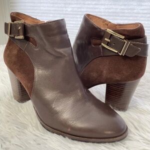 Louise et Cie Chocolate Leather and Suede Ankle Booties